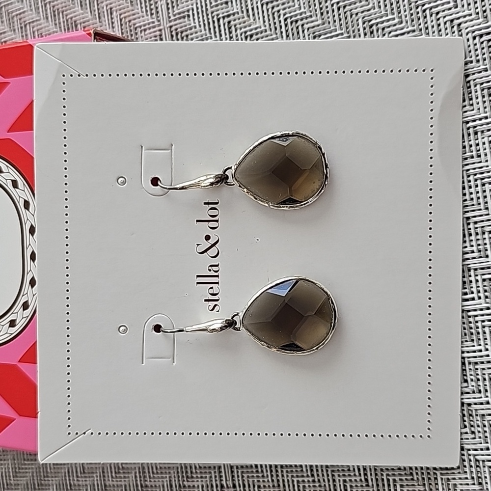 Stella & Dot Amity Dangle Drops - Smoky Brown Topaz Silver Earrings